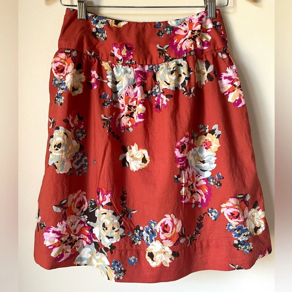Garnet Hill Women’s Burnt Orange Floral Pattern Cotton Lined Side Zip Skirt 4P - Picture 5 of 11